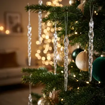 12/24/36PCS Christmas Acrylic Icicle Decorations, Simulated Snow Ice Hanging Ornaments for Xmas Tree & Home Décor