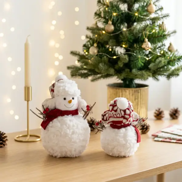 Christmas Plush Knitted Stickers Cartoon Snowman doll Ornament for Desktop & Home Décor