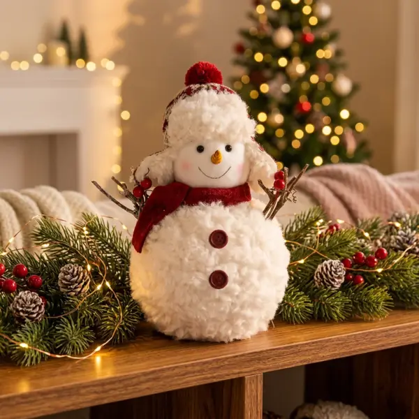 Christmas Plush Knitted Stickers Cartoon Snowman doll Ornament for Desktop & Home Décor