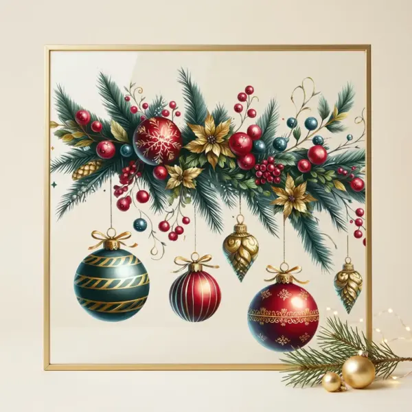 Self-Adhesive PVC Christmas Scene Wall Stickers Cartoon with Pine, Berries & Ornaments for Windows, Doors & Walls