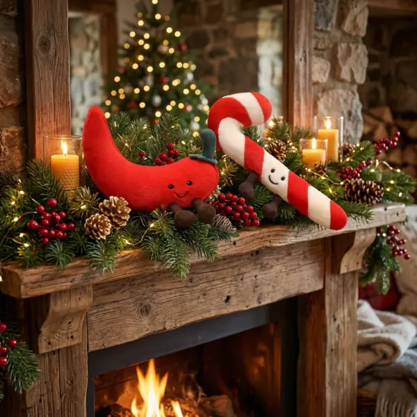 xmas plush mantel decor Christmas Chili Pepper & Candy Cane Plush Toy – Soft Novelty Stuffed Decoration & Holiday Gift