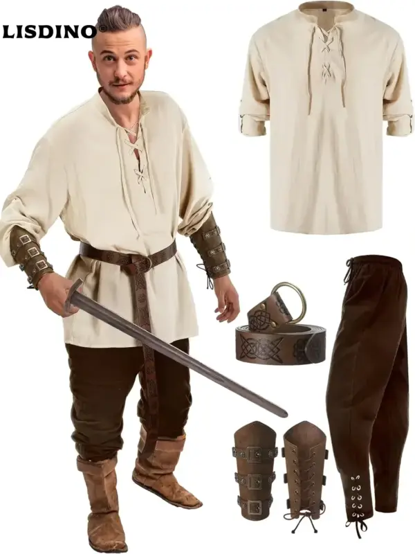 4 Piece Men's Renaissance Costume Set feature 4 Piece Men's Renaissance Costume Set feature